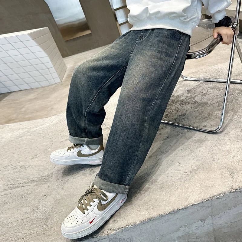 5-14 Years Old Boy Pants with Pockets Korean Style Fashion Spring Autumn Cotton Sport Cargo Pants Kids Children Leisure Trousers