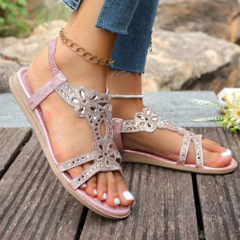 Women's Sandals Fashion Women Summer Sandals 2025 New Summer Shoes For Women Low Heels Flat Sandalias Mujer Crystal Footwear