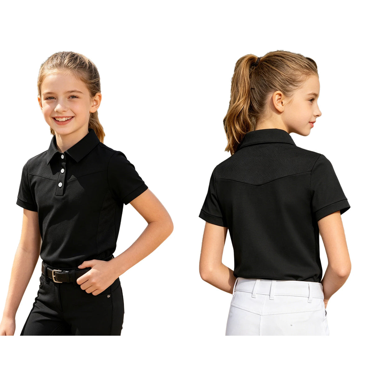 Kids Girls Horse Riding Shirts Top Equestrian Clothing Long Sleeve Half Zip Quick Dry Shirt Tops Horsemanship Golf Sportswear