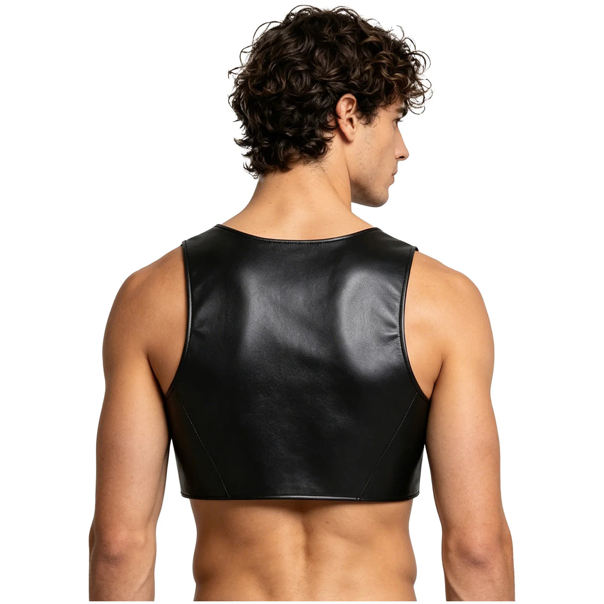 PU Leather Latex Vest for Men Casual Sleeveless Jacket Motorcycle Costume Low Square Neck Front Zipper Matte Outerwear Clubwear