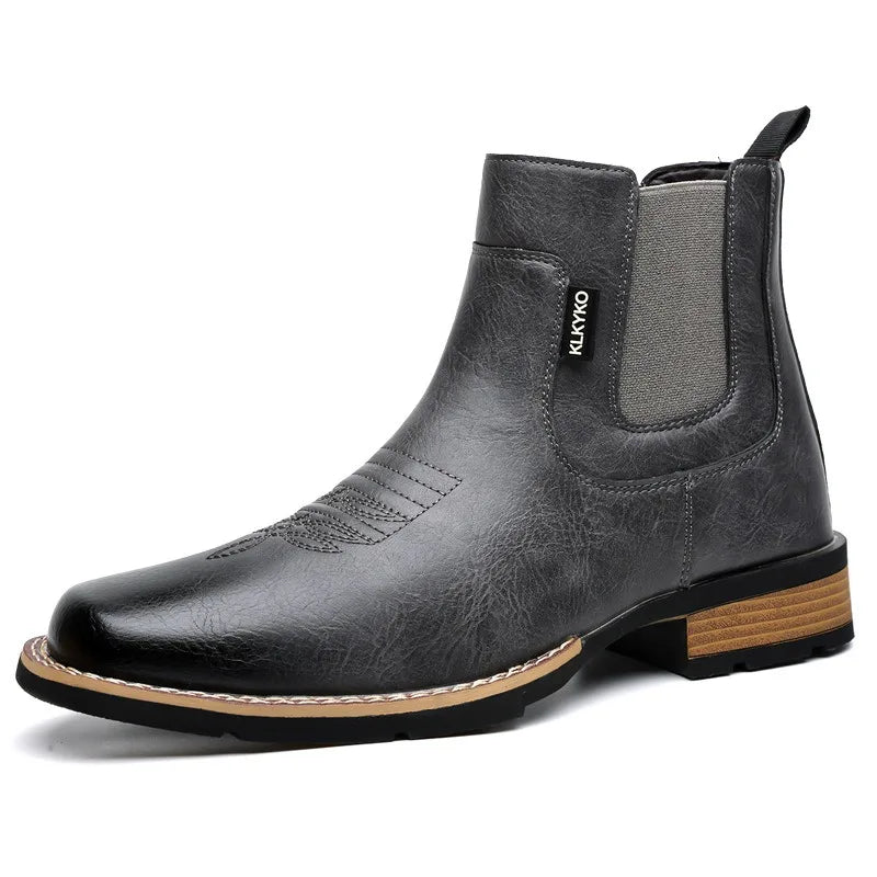 2026Men's Boots Retro Embroidery Western Cowboy Short Boot British Style High Top Leather Boot Chelsea Boots Leather Ankle Boots