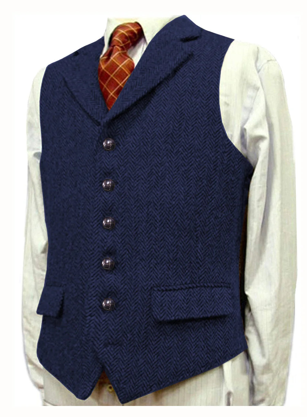 Men Vest With Lapel Boutique Herringbone Wool Tweed Slim Fit Waistcoat Casual Formal Business Wedding Daily Men Suit Vest