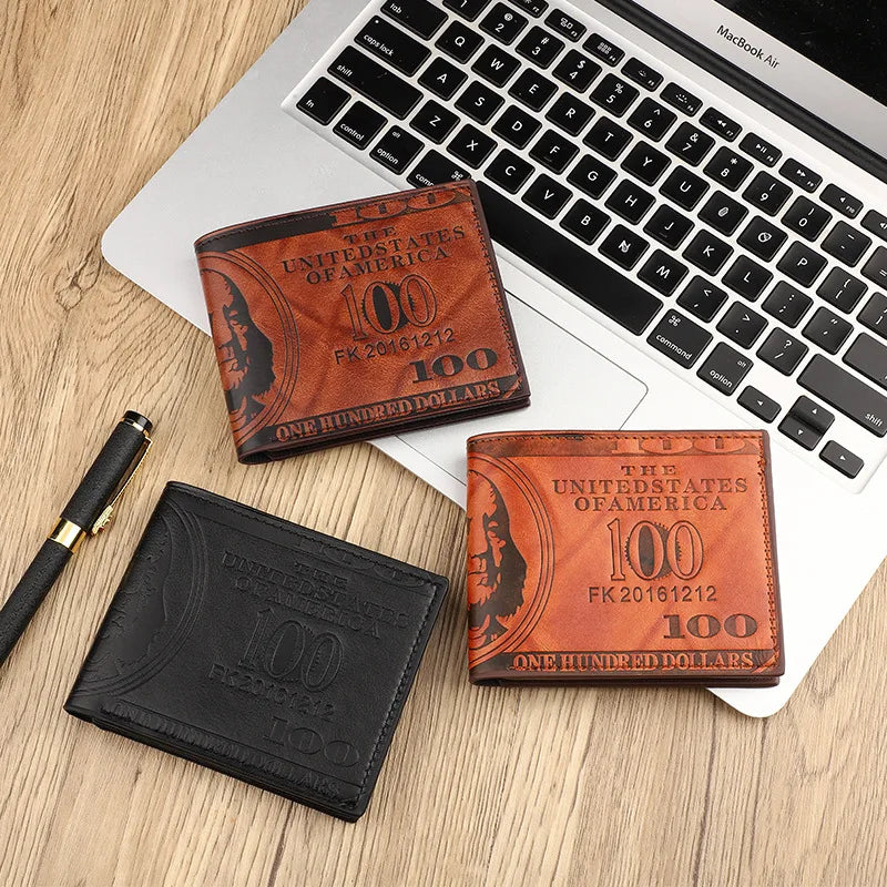 INEYES Men's Fashion Wallet Dollar Bill Design PU Leather Slim Bifold with Magnetic Closure &ID Window Front Pocket Money Holder