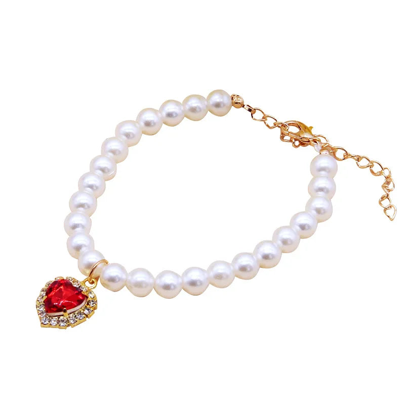 Cute Fashion Pet Supplies Cat Accessories Necklace Pearl Crystal Pet Collar Pearl Beaded  Solid Crystal Pendant Pet Products