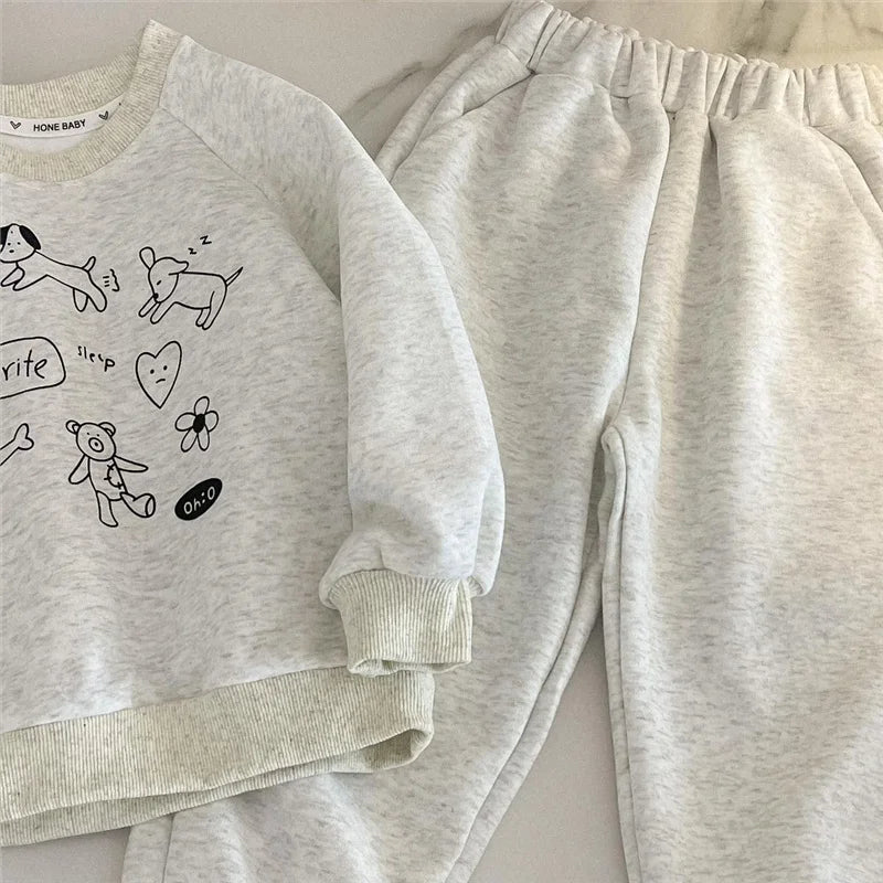 Kids Sweatshirts Sets Autumn Spring Boys Girls Sports Casual Outfits Print Tracksuits+Pants 2Pcs Children's Clothing Suits 1-8Y