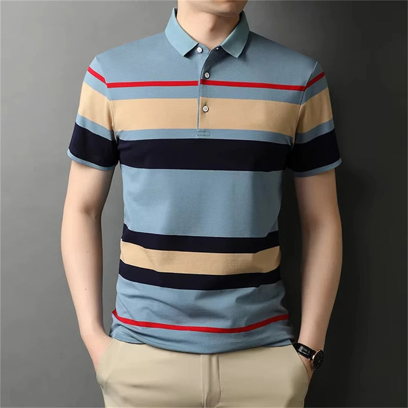 Retro Stripe Graphic Polo Shirts For Men Simple Fashion Daily Wear 3D Printed Father Polo Shirt Casual Breathable Oversized Tops