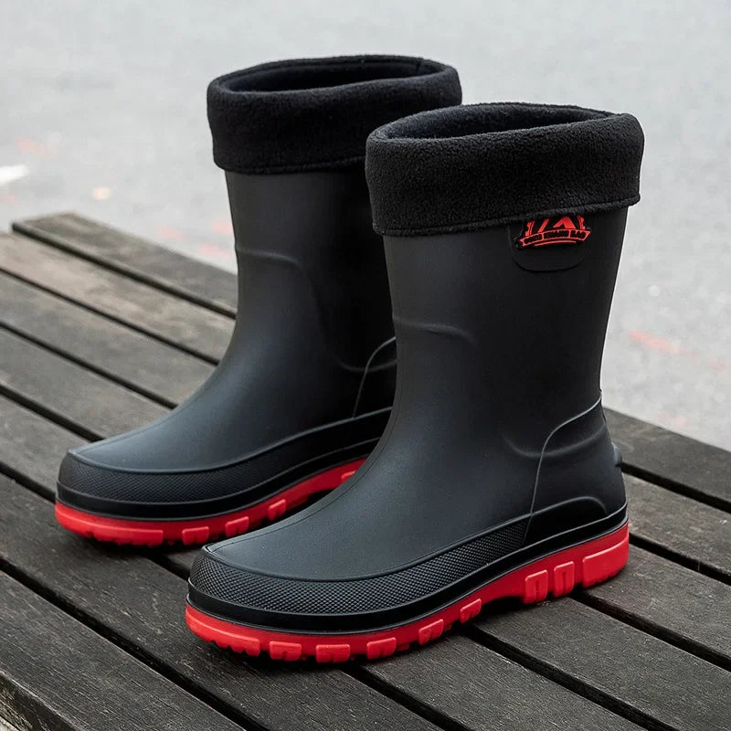 Men's Rain Boots Fashion Mid Calf Rubber Boot Non Slip Fishing Boots for Men Waterproof Work Safety Galoshes Botas Lluvia Hombre