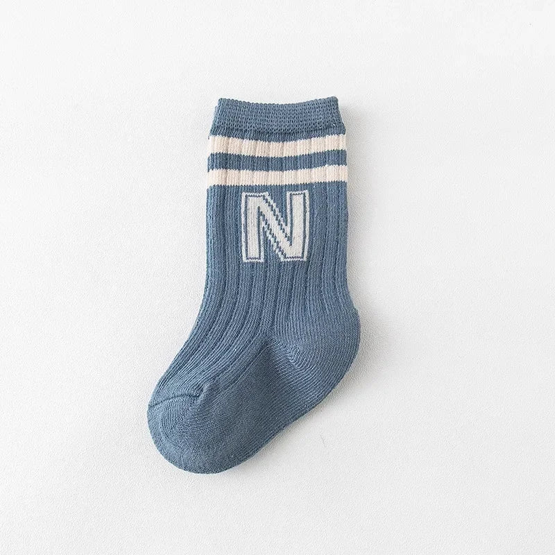 Korean Kids Knit Soft Fashion Letter Socks Baby Middle Tube Stockings Long Socks for Infant Toddler Boys Girls Casual Socks