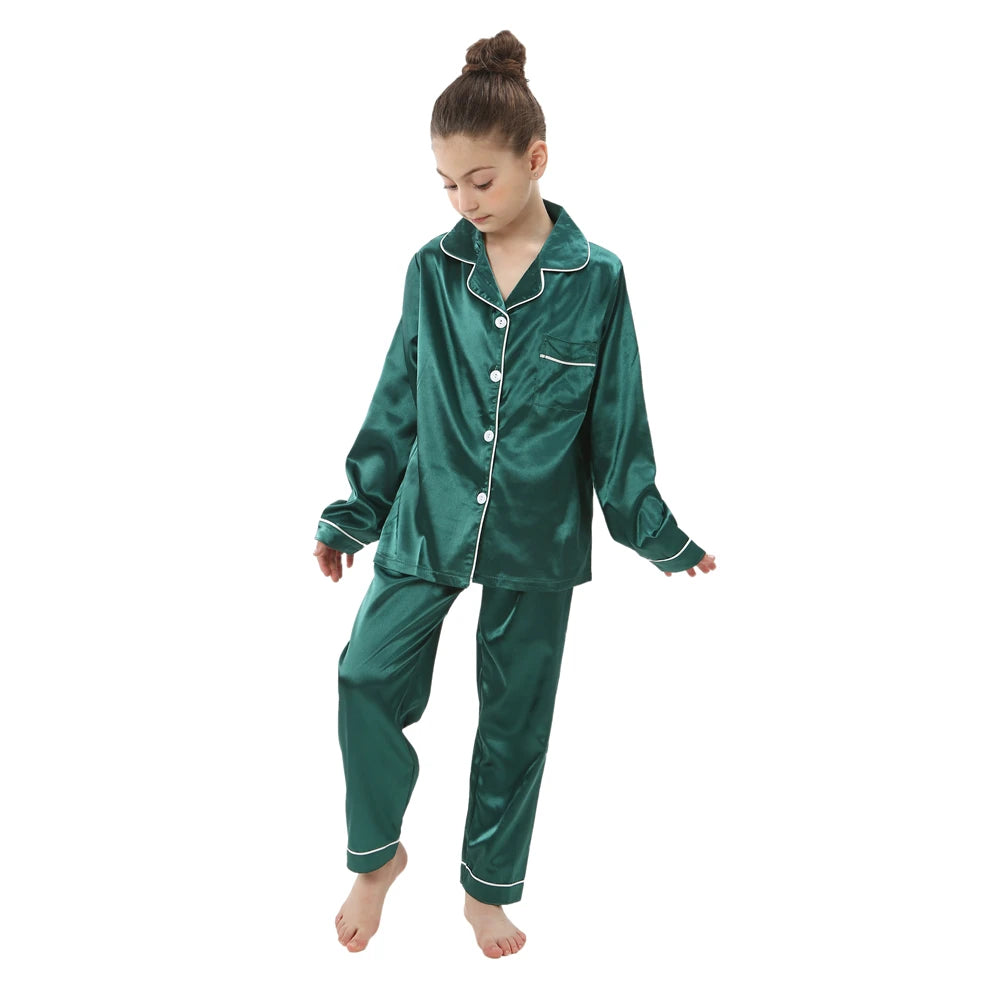 Christmas Pajamas for Boys Girls Red Green Gold Pijamas 2-13 Years Kids Sleepwear Children Satin Pyajams Toddler Silky Nightwear