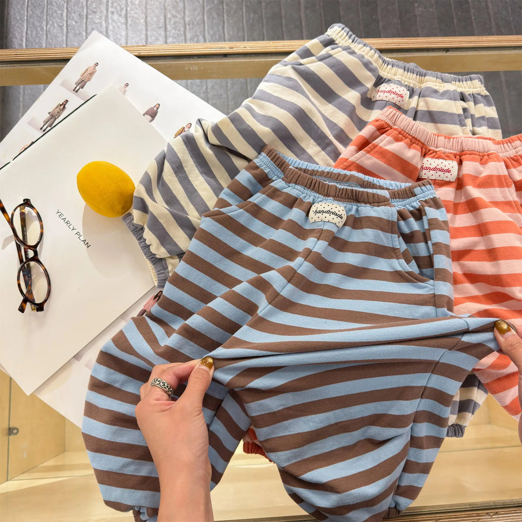 Kids Striped Pants 2026 Spring Autumn Cotton Baby Boys Casual Pants Toddler Loose Sweatpants Children's Trousers