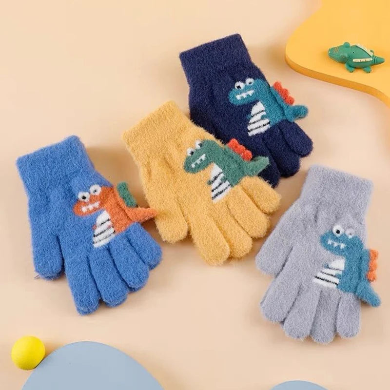 Cute Dinosaur Baby Gloves Kids Woolen Knitted Mittens 2-5Year Boys Girls Full Fingers Gloves Cartoon Children Winter Hand Warmer