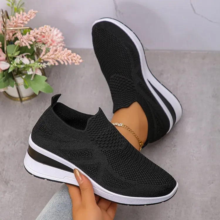 Women's Breathable Mesh Wedge Sneakers Slip-On High Heels Walking Shoes Non-Slip Comfortable for Casual Daily Wear