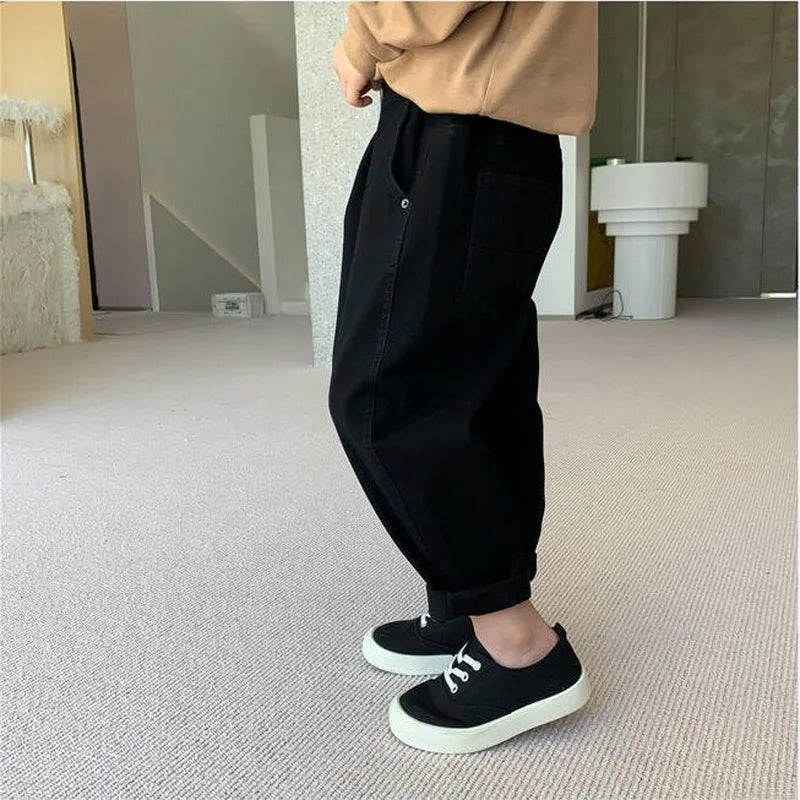 Spring Autumn Kids Boys Pants Solid Children Pants for Baby Girls Trousers Toddlers White Black Fashion Baggy Pants 2-8 Years