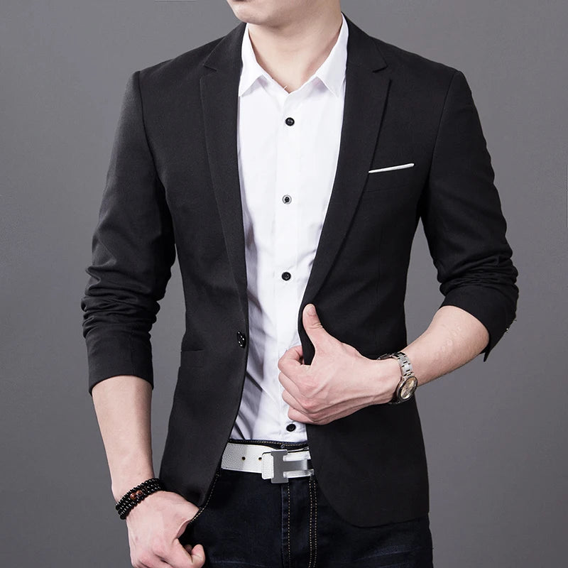 New Fashion Men's Trendy Leisure Boutique Suit Jacket Autumn Casual Business Slim Fit Single Button Suit Solid Formal Blouse
