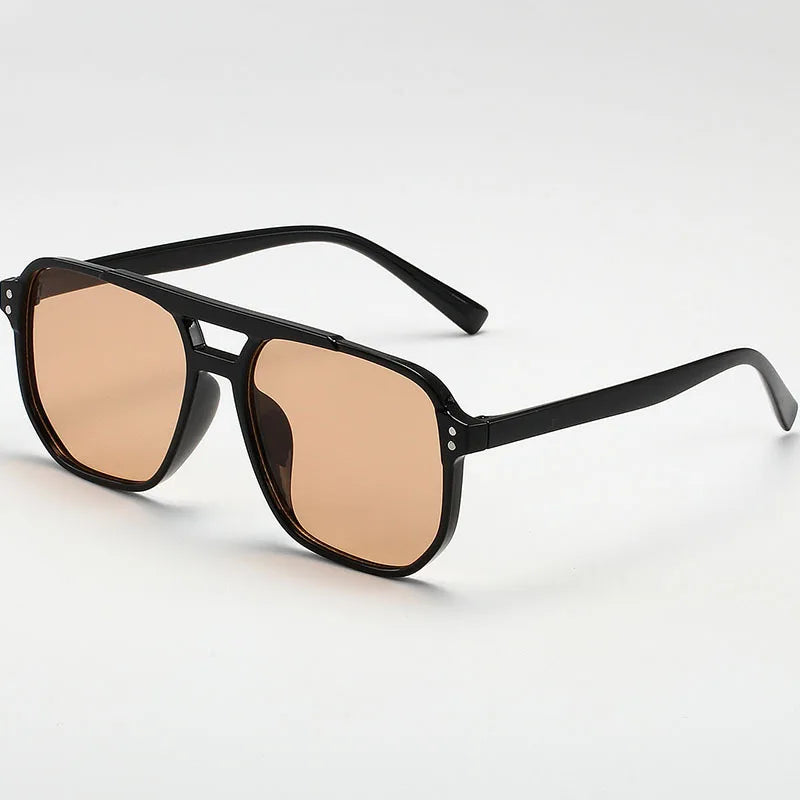Women Men Square Sun Glasses Retro Polygon Sunglasses Female Black Vintage Fashion Ladies Sunglasses Double Beam Eyeglasses