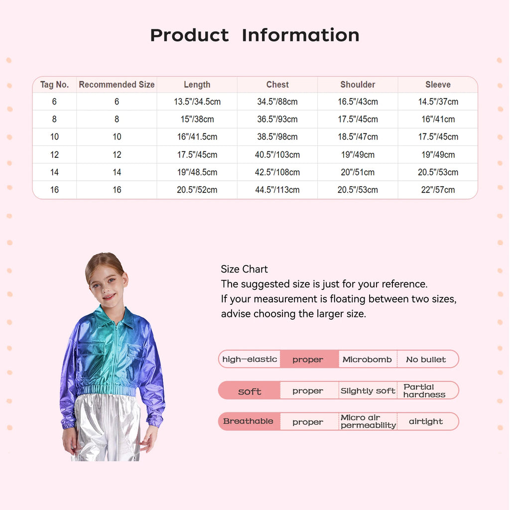 Kids Boys Girls Metallic Shiny Jacket for Hip-Hop Jazz Dance Tops Long Sleeve Flap Pockets Outwear Dancing Performance Costumes
