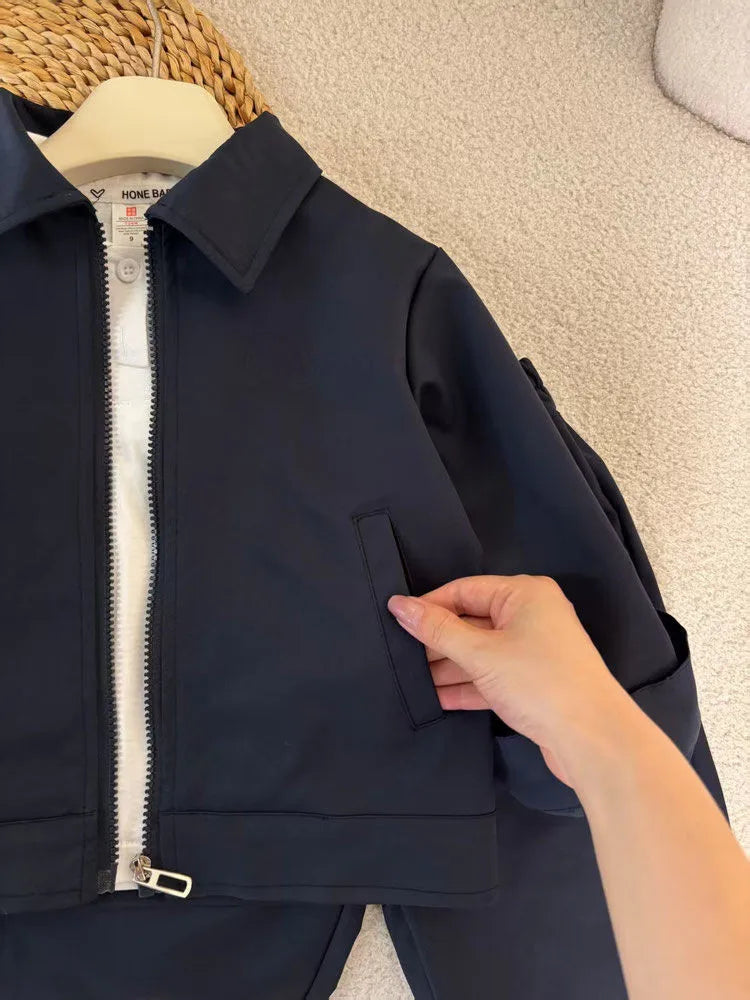 Children's Jacket Set Spring and Autumn Boys' and Baby's Casual Breathable Collar Coat+Pants 2-piece Set