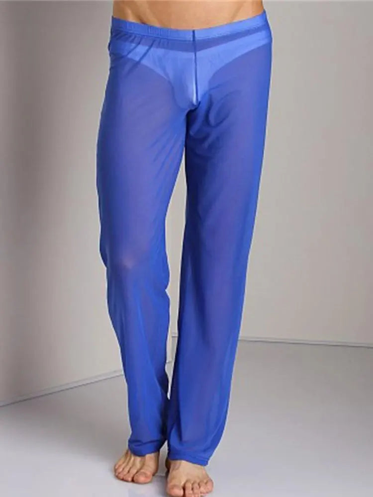 Sexy Men's Mesh Pyjamas Pants Low Waisted Sheer Transparent Homewear Trousers Man Lingerie Breathable Sleepwear Pants Leggings