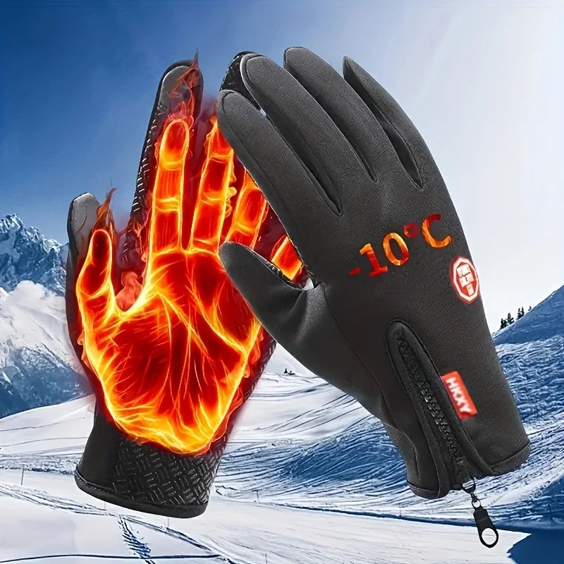 New men's cold-proof and waterproof gloves, anti-slip, warm, with velvet lining, index finger, suitable for outdoor sports, spri