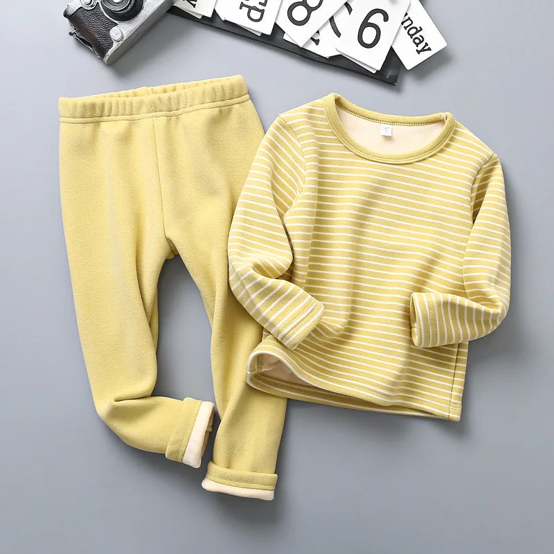 Kids Thermal Underwear Set Fleece Lined Winter Pajamas Boys Girls Warm Two Piece Outfit