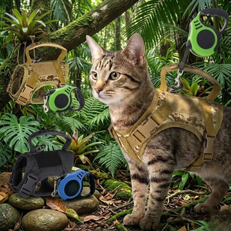 Pet Harness Set for Cat Puppy 3m Retractable Leash Tactical Vest No Pull Breathable Summer for Small Medium Dogs Cats Outdoor