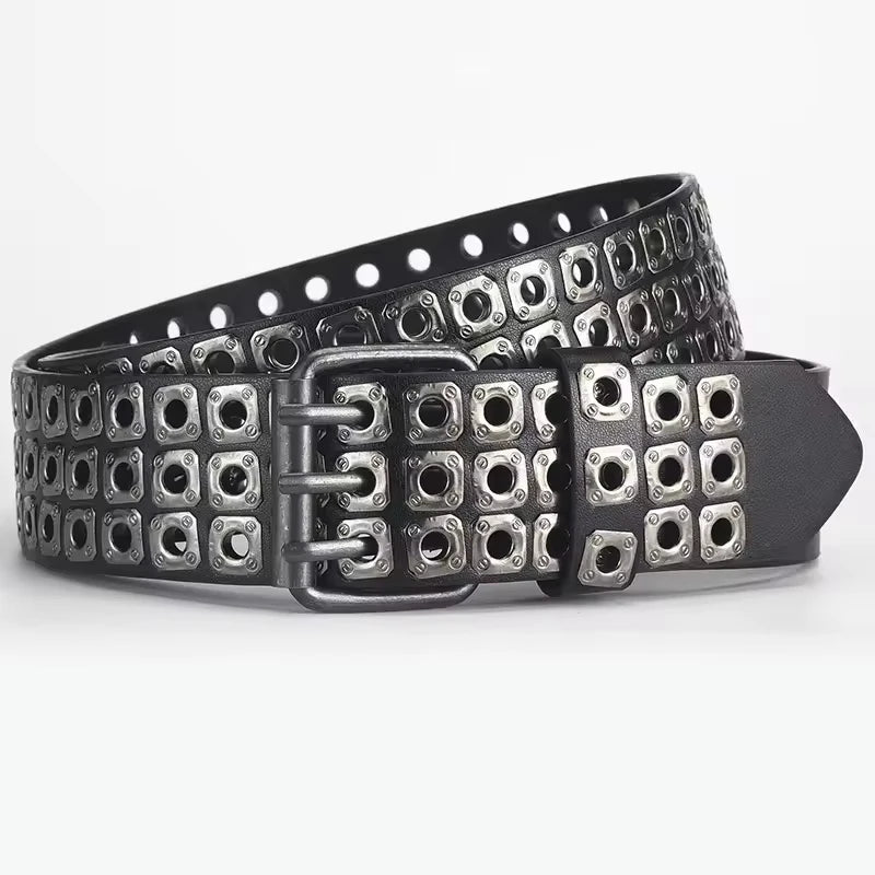 New Women Belt  Fashion Square Beads, Willow Nails, Three Exhaust Eyes, Punk Street Cool, Personalized Men's and Women's Belts