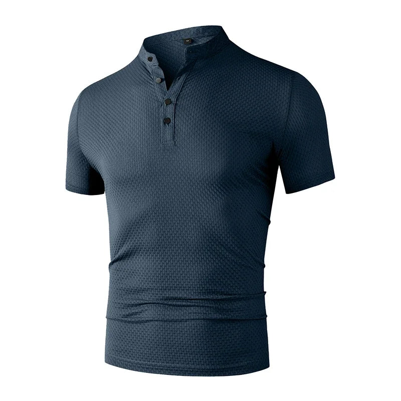 Men's Business Casual Short Sleeve POLO Shirt Bone Flower Solid Color Breathable Comfortable Fashion Summer Versatile Top