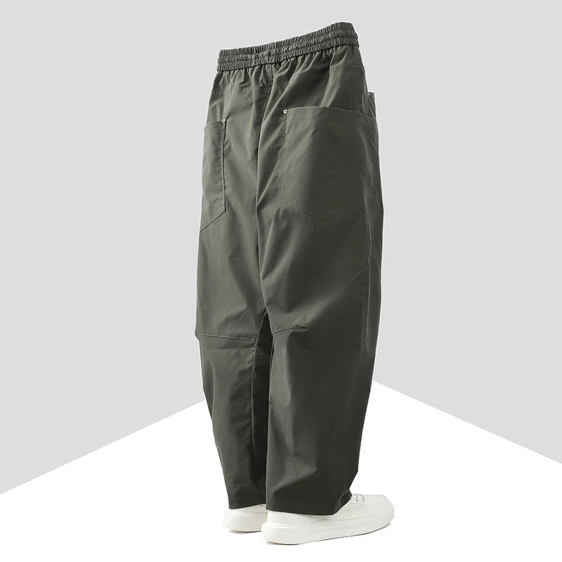 Fashion Men Drawstring Waist Cargo Pants Men Spring Straight Airplane Pants Man Multi Pocket Outdoor Hiking Workwear Trousers