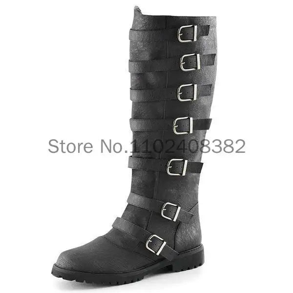 Mens Medieval Boots Mid-calf Military Combat Boots Gothic Belt Punk Boots Men Shoes Tactical Army Boot Large Men's Boots 40-48