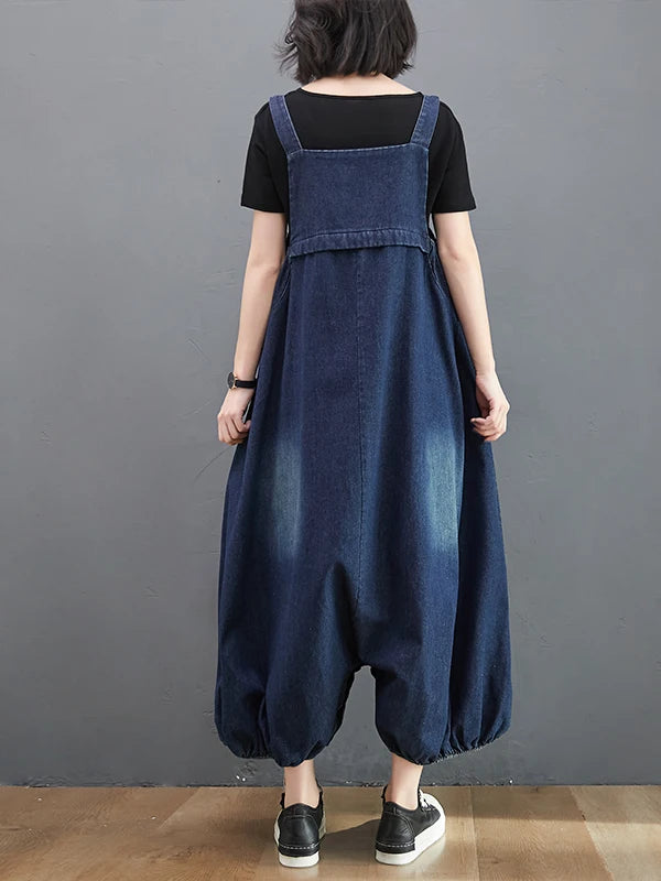 Loose Fit Denim Overalls Women's Summer 2026 Faion plus Size Lantern Leg One-Piece Pants High Waist Long Trousers