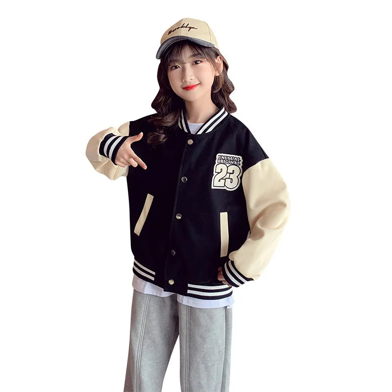 Children Girls Baseball Jackets For 3-14 Years Old Teens Clothes Children Sports Outerwear Coat Spring Autumn Fashion Jacket