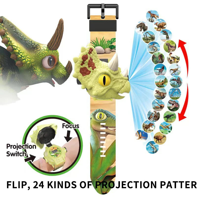 Children Watches Dinosaur 24 Projection Patterns Toys for Boy T-rex Projection Cartoon Watch Clock Kids Christmas Gift