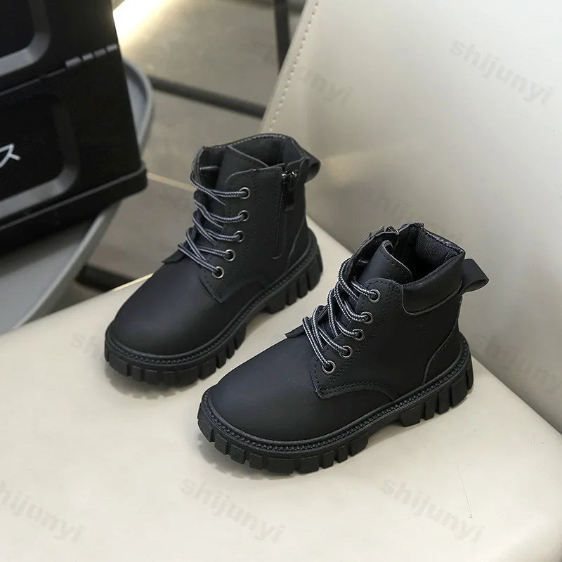 Children Leather Boots Kids Ankle Boots Non-slip Side Zipper Soild Color 2026 Autumn New Boys Girls Short Boots Comfortable
