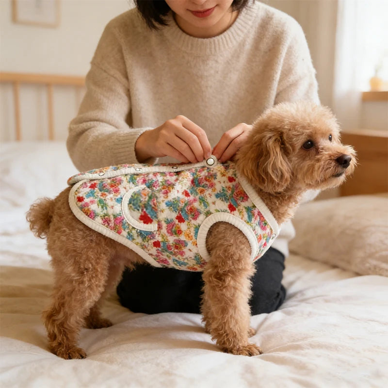 Pet Dog Vest Floral Style Fleece Vest Coat Chihuahua French Bulldog Warm Vest Jacket for Puppy Two-legged Clothing Pet Apparel
