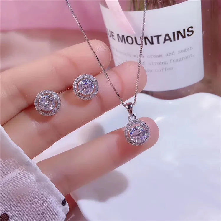 Jewelry Sets For Women 925 Silver Needle Necklaces Pendant Stud Earrings Zirconia Bridal Wedding Engagement Accessory CCAS229