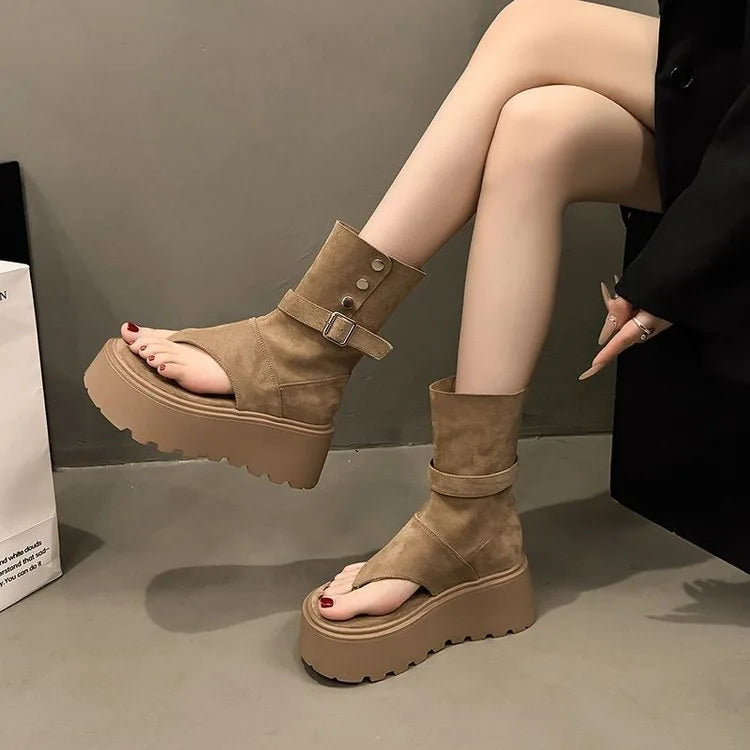 Fashionable Platform Boots for Women 2025 Summer New Trend Height Increasing Roman Short Boots Heeled Sandals Botas Para Mujer