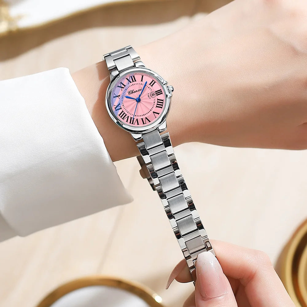 CHENXI 039 Couple Exquisite Watch Quartz Top Brand Luxury Fashion Stainless Steel Silver White Male and Female Couple Watch Gift