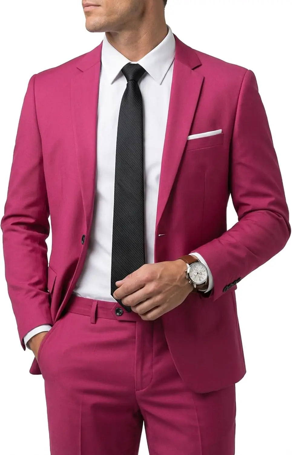 Men's 2 Piece Suit  One Button Slim Fit Solid Jacket  Pants Set Suits for Men Party Wedding Prom  Business
