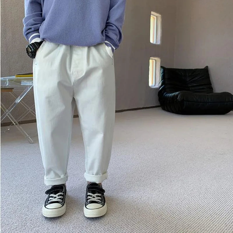 Spring Autumn Kids Boys Pants Solid Children Pants for Baby Girls Trousers Toddlers White Black Fashion Baggy Pants 2-8 Years