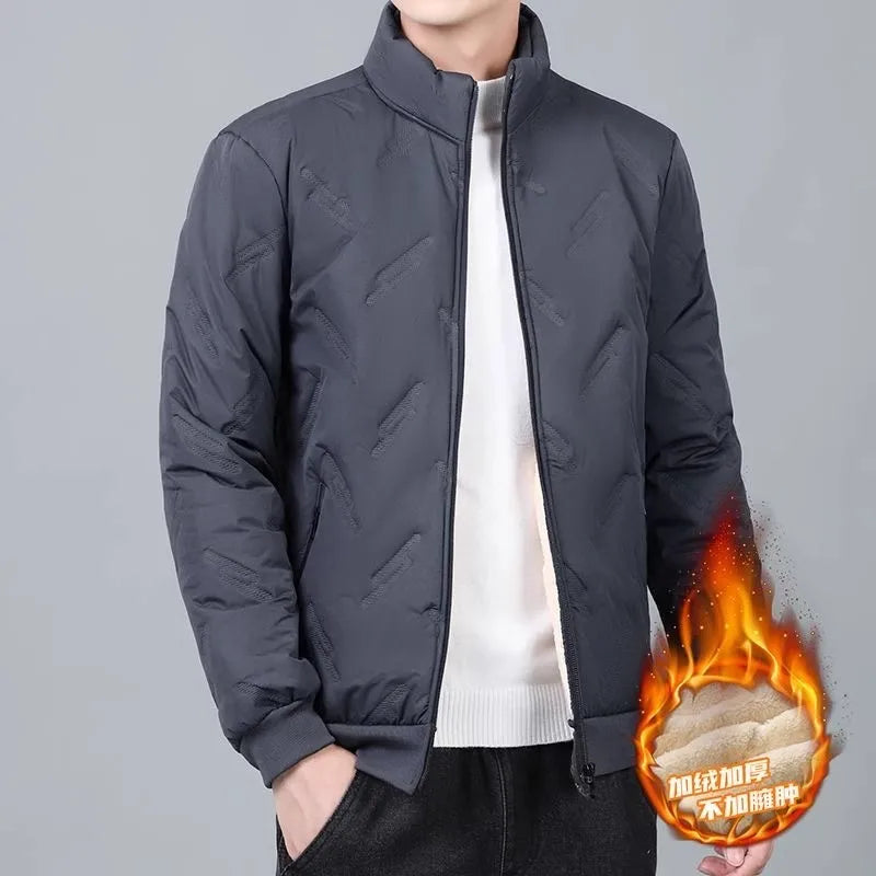 Men's down Cotton Jacket Long Sleeve Warmth Windproof Fleece Lined Autumn Winter Workwear Casual Loose Fit Youth Style
