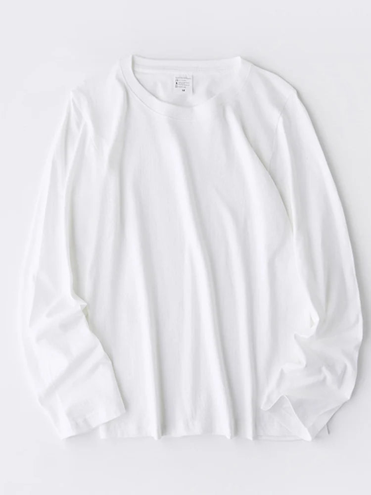 Women O-neck Long Sleeve T shirts Lady White Cotton Tops Female Soft Casual Tees Women's Black T-shirt