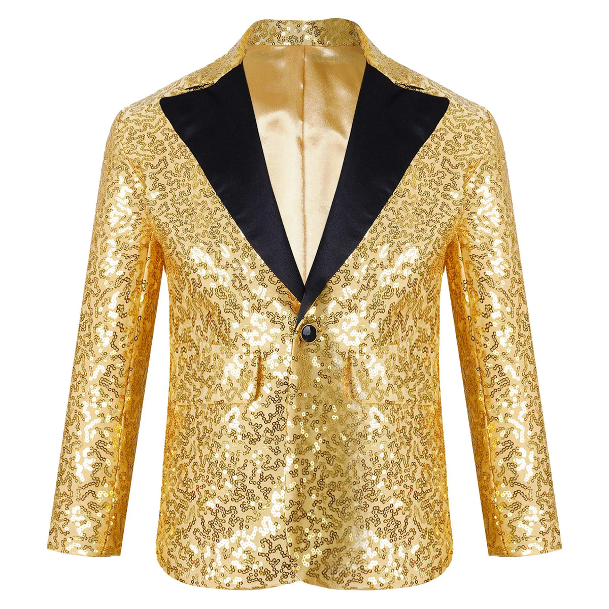 Kids Boys Shiny Sequins Lapel Jacket Coat Blazer Tuxedo Costume Modern Jazz Latin Dance Costume Party Performance Tuxedo Suit