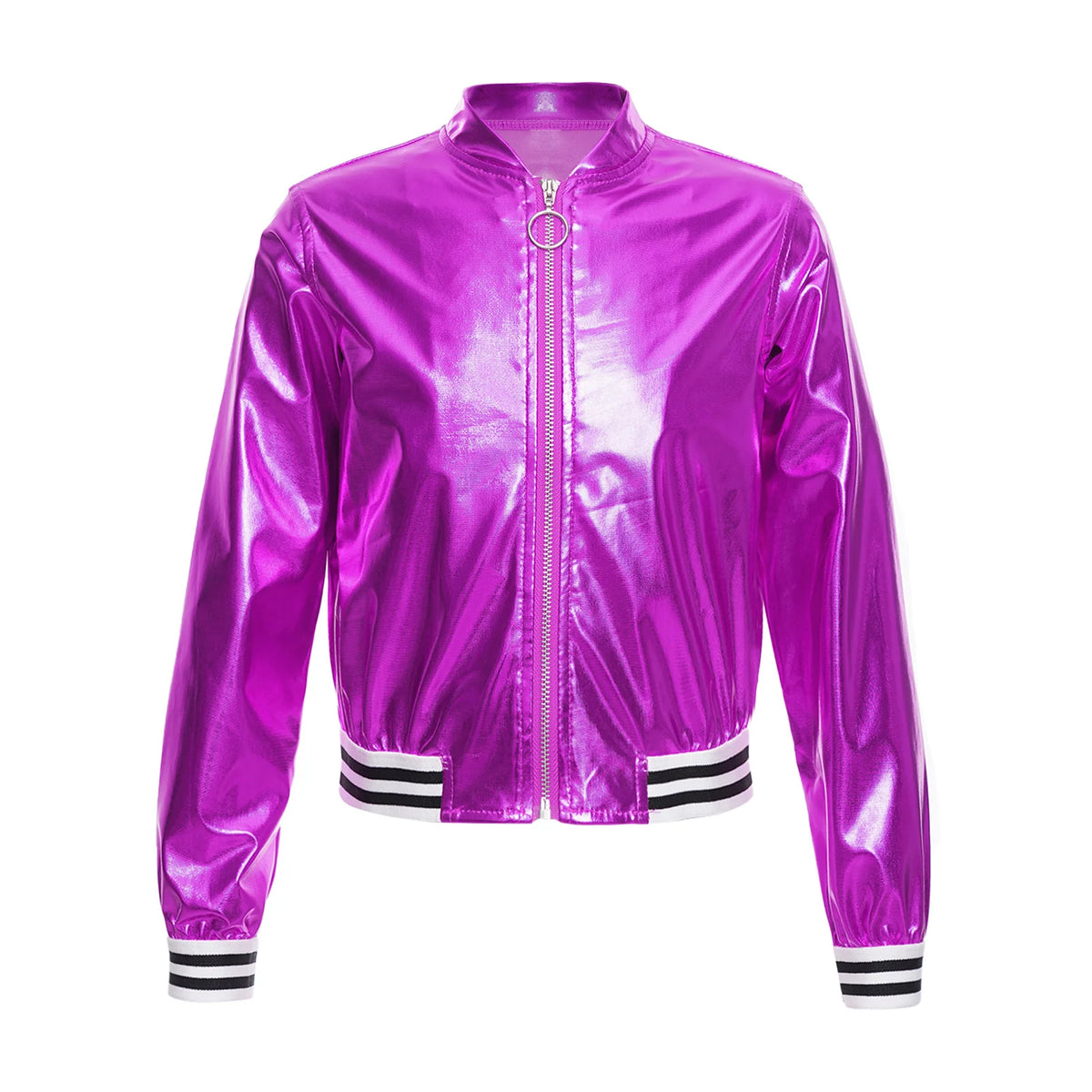 Kids Girls Hip-hop Jazz Street Dance Coat Long Sleeve Shiny Bronzing Cloth Baseball Jacket Bomber Outerwear Streetwear Dancewear