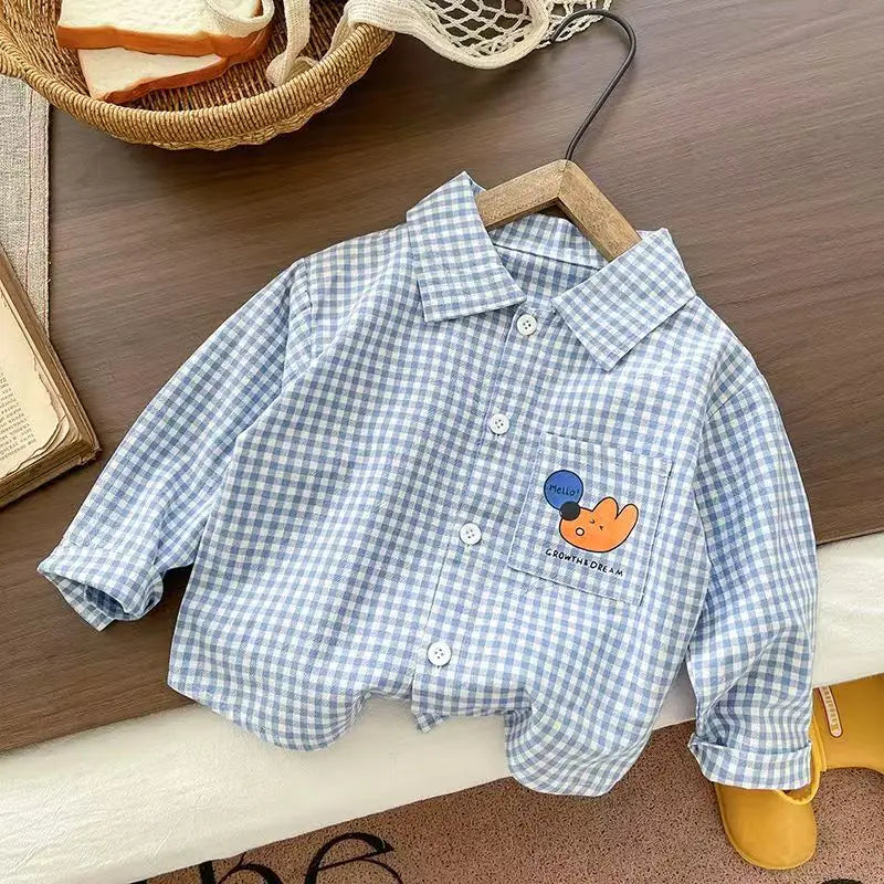 IENENS Kids Shirt Clothes Spring Thin Blouses Clothing Infant Boy Plaid Cotton Tops 1 2 3 4 Years Kids Long Sleeves Shirt