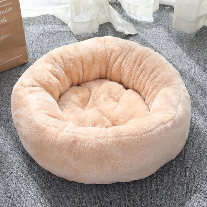 Pet Bed Warming Small Dog House Soft Sofa Donut Cat Bed Warming Indoor Round Pillow Kennel Cuddler Faux Fur Puppy Mat Dog Beds