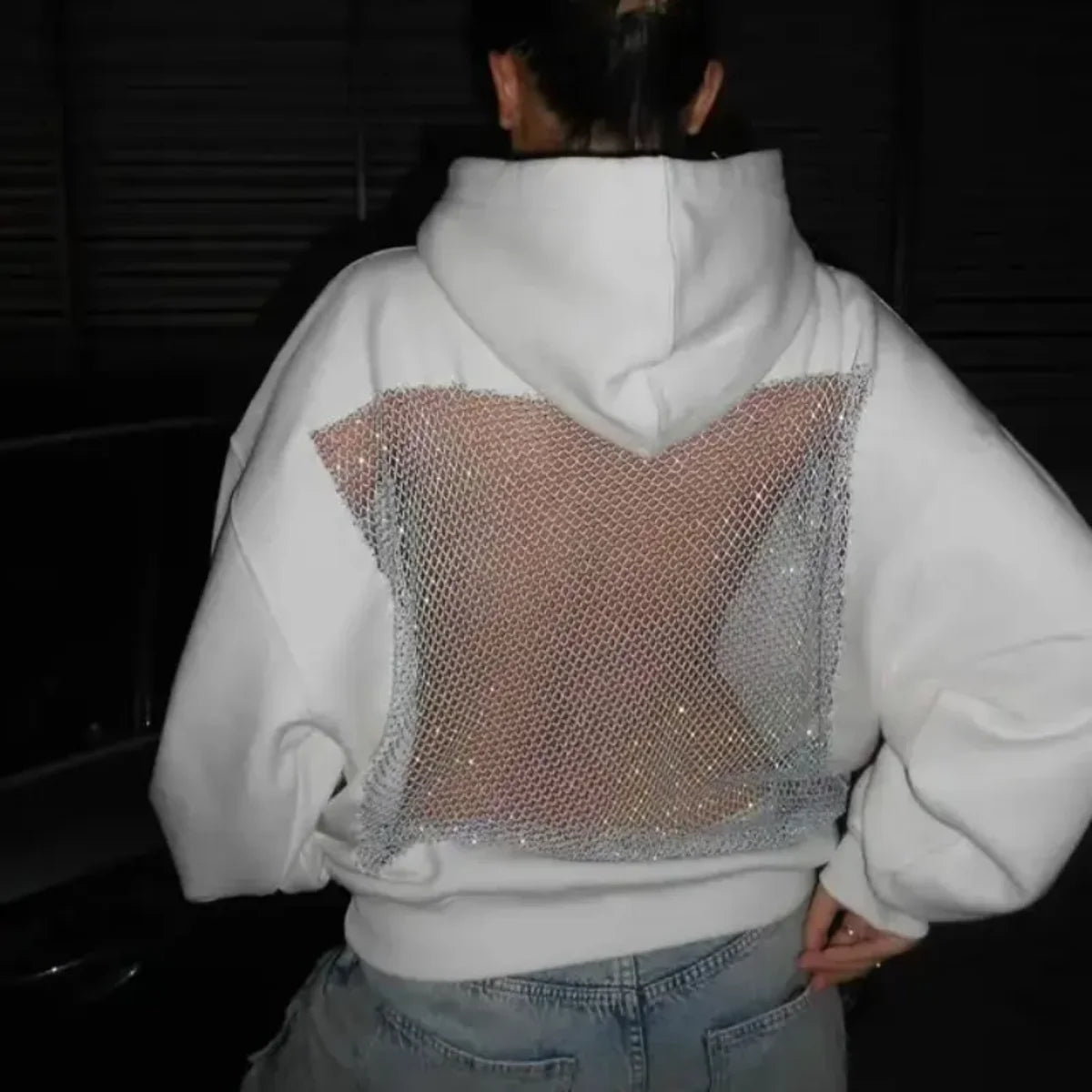 Women’s Backless Hollow Mesh Hoodie Long Sleeve Solid Color Sweatshirt Casual Top for Autumn and Winter Perfect Christmas Gift