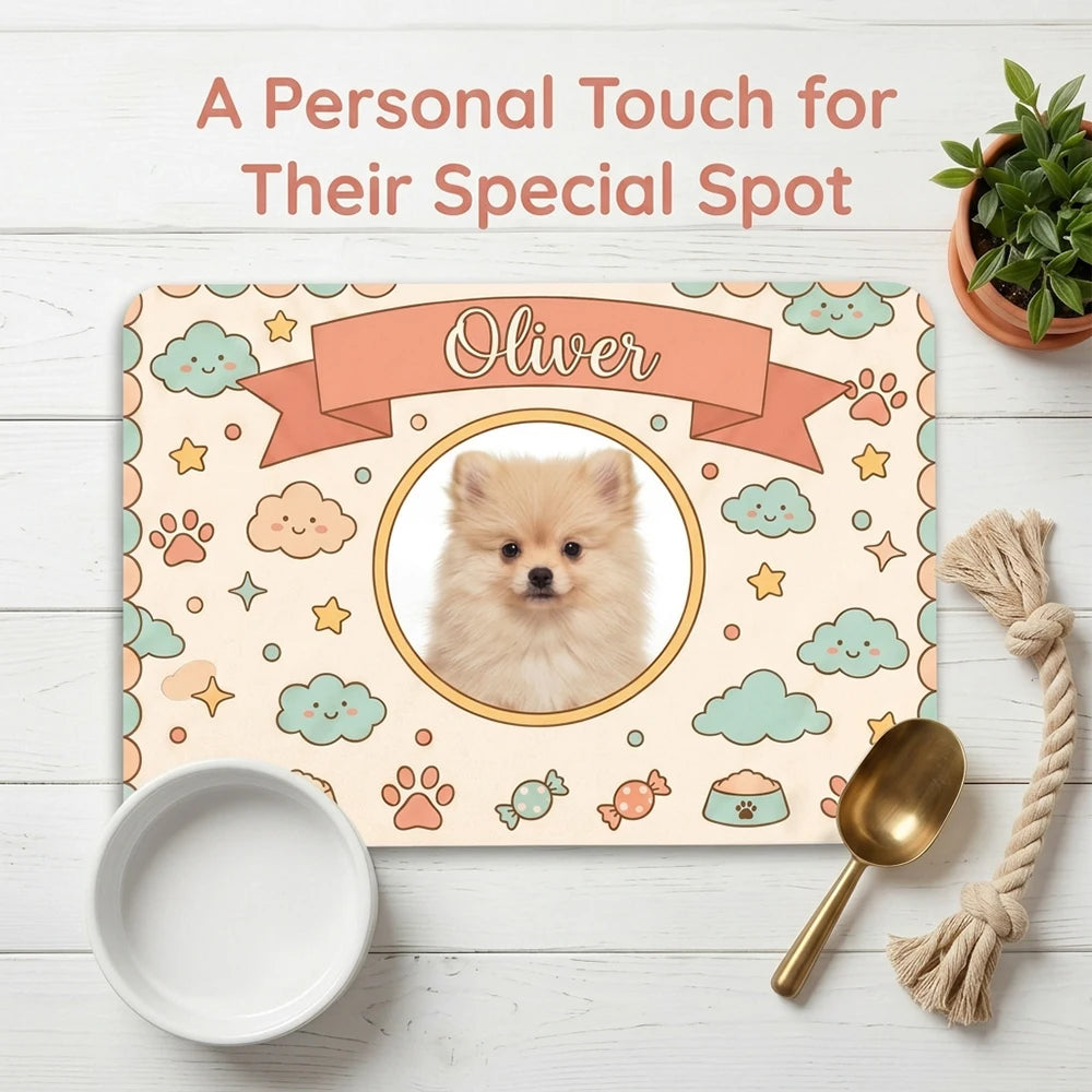 1PC Personalized Cute Cartoon Pet Feeding Mat,Custom Photo & Name,Easy Clean,Pet Feeding Station,Home Decoration,Puppy Gift