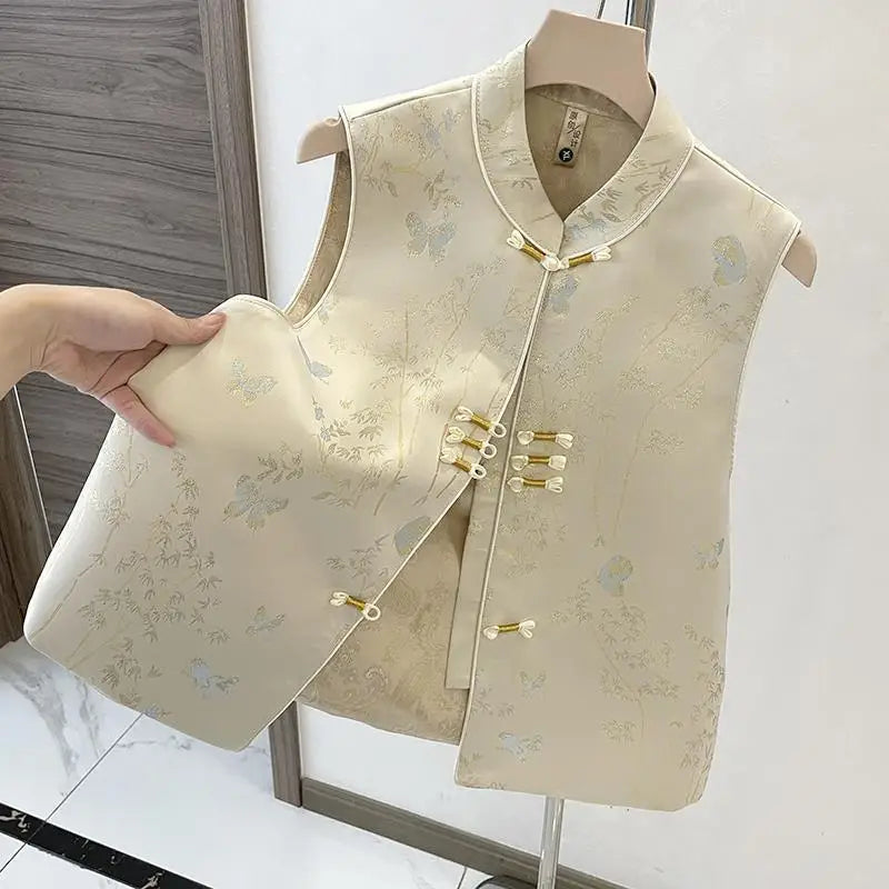 Thin Vest for Women Clothing Ethnic Style Print Vintage Clothes Streetwear Coats Women Jackets Chinese style Casual Summer