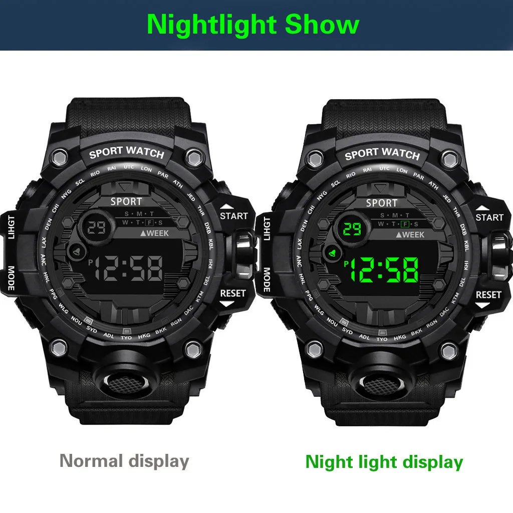 Men's Watch Fashion Sports Electronic Wristwatch Large Dial Multifunctional Waterproof Luminous Alarm Kids Male's Military Watch
