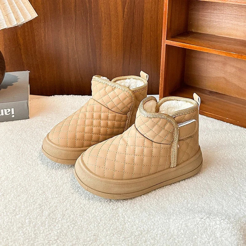 Kids Short Boots Waterproof Soild Color Boys Girls Snow Boots Versatile Fashion 2025 Winter New Children Ankle Boots Soft Bottom